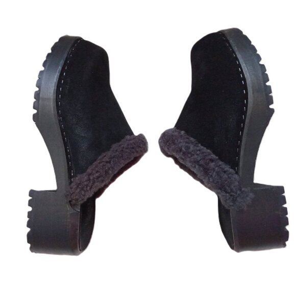 J. Crew Shoes Women Leather Clogs Slip On Wood Block Heel 2" Black Italy Size 6 - Picture 4 of 10